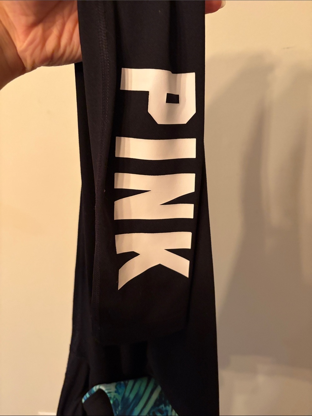 PINK Victoria's Secret Black Leggings with Teal Leaf Print Waistband - Picture 6 of 6
